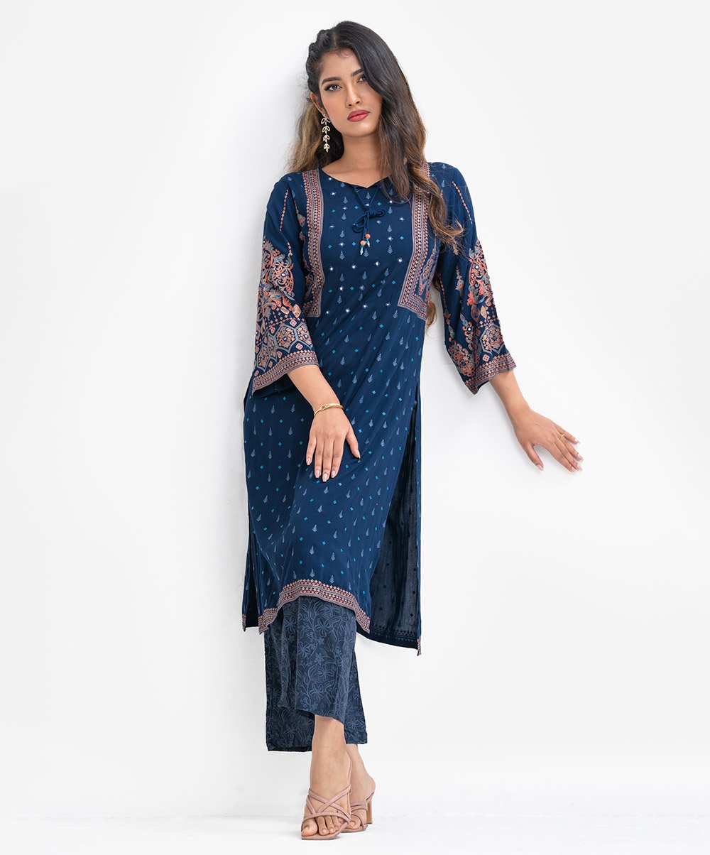 Blue Viscose Straight Kameez