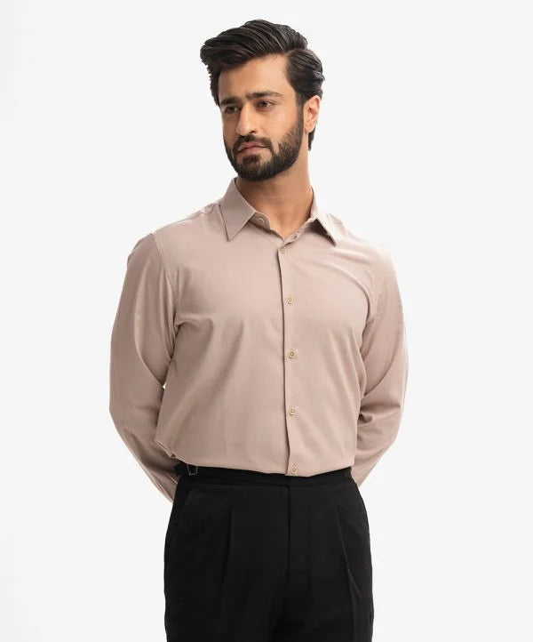 Beige Bamboo Blended Long Sleeve Formal Shirt