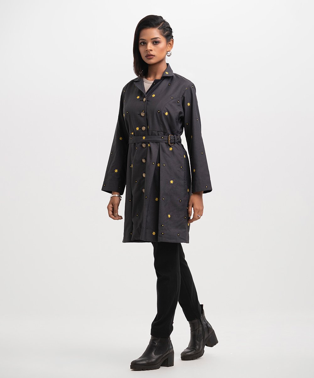 Gray Rayon-blend Single-breasted Jacket