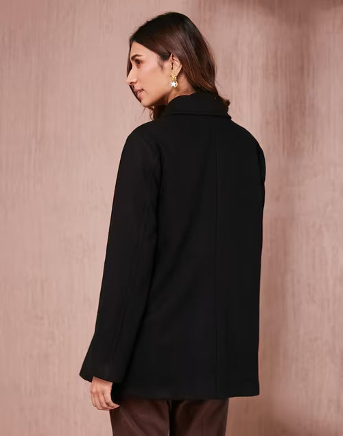 Black Wool Thigh Length Jacket
