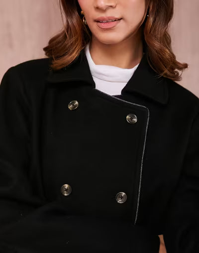 Black Wool Thigh Length Jacket