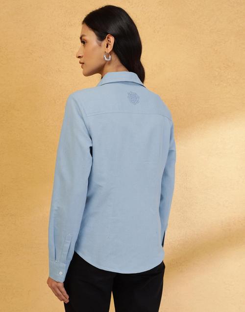 Blue Cotton Linen Slim Fit Shirt