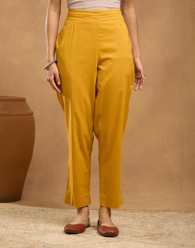 Mustard Cotton Printed Dupatta, Pant & Kurta Set