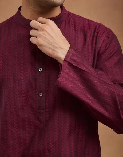 Wine Cotton Silk Cutwork Long Kurta