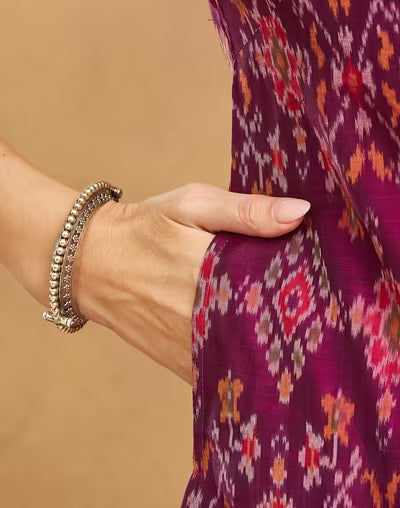 Purple Cotton Silk Ikat Long Kurta
