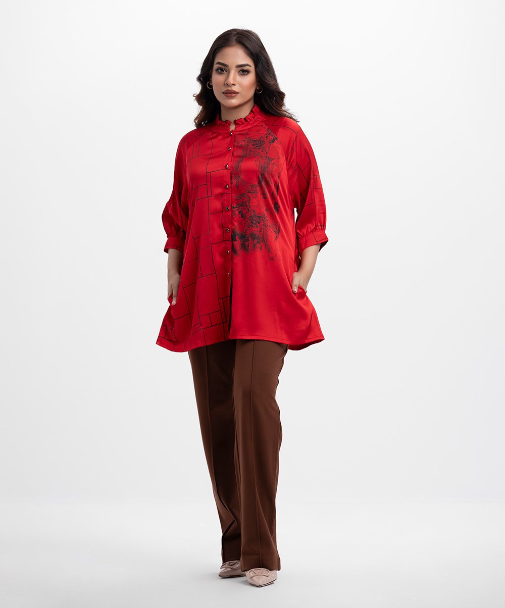 Red Satin Georgette Woven Top