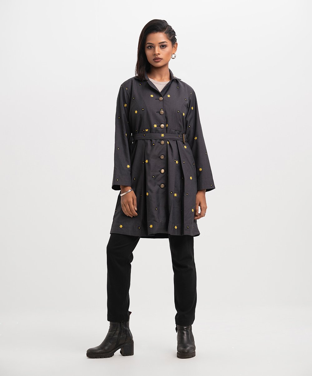 Gray Rayon-blend Single-breasted Jacket