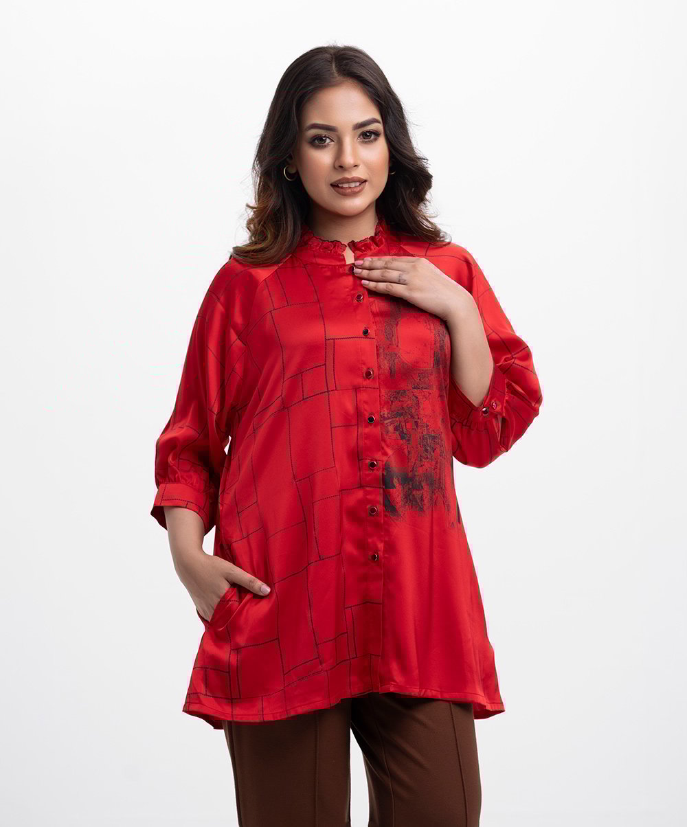 Red Satin Georgette Woven Top