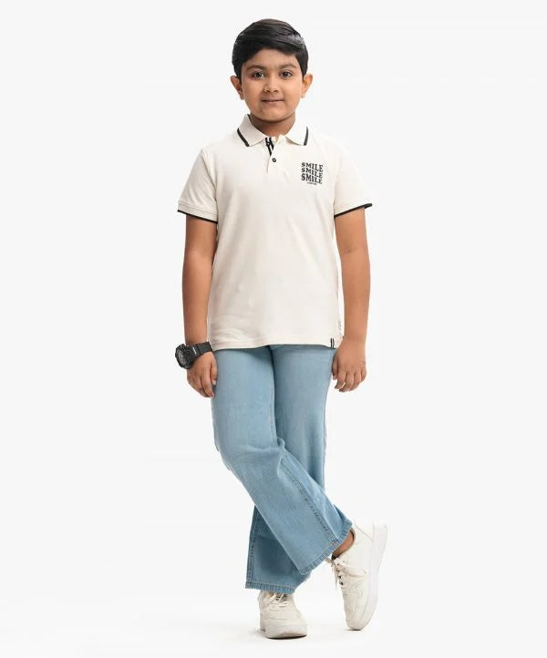 Beige Cotton Pique Kids Polo