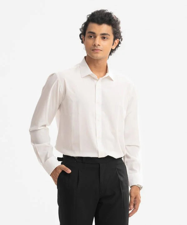 White Rayon Long Sleeve Formal Shirt