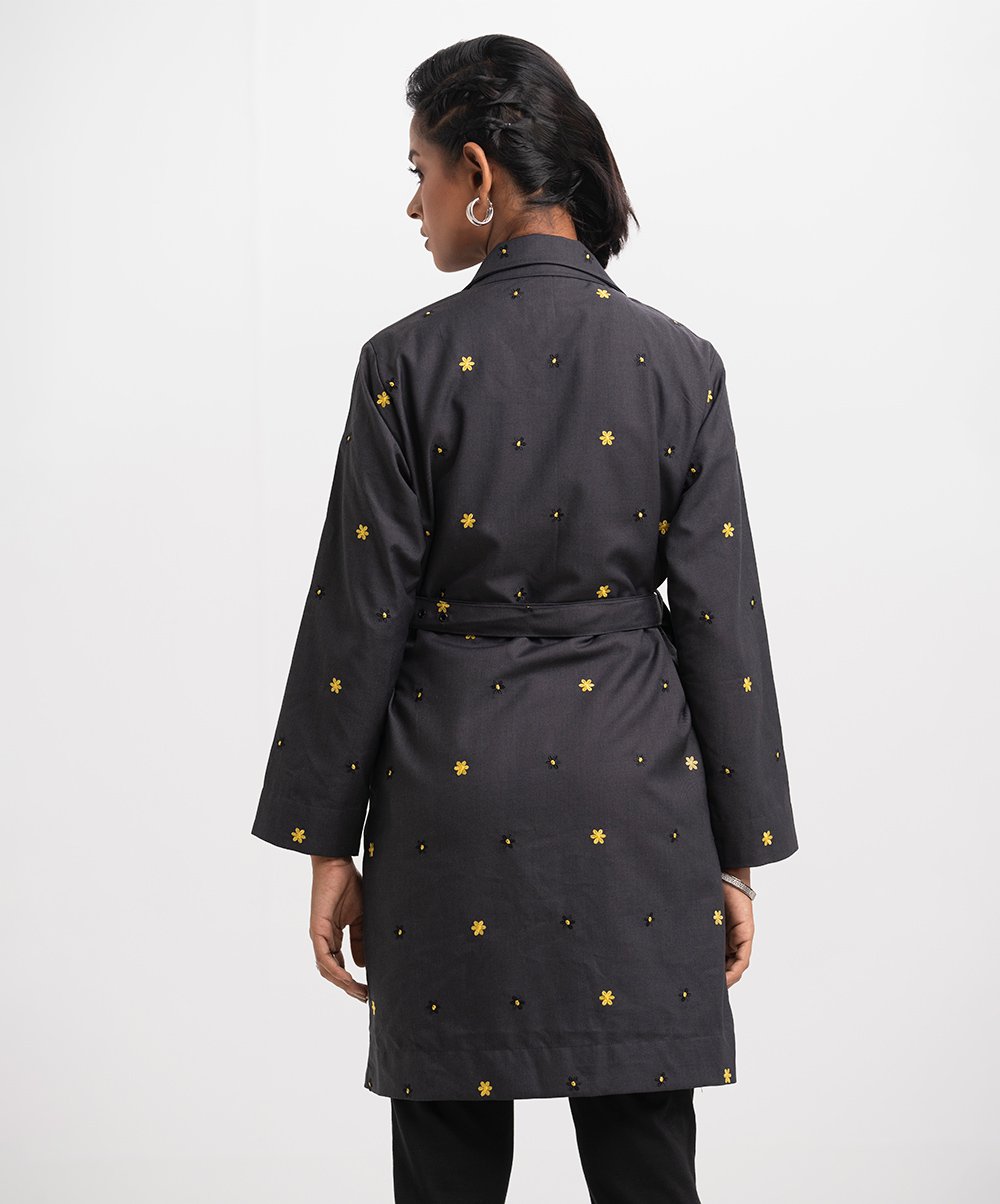 Gray Rayon-blend Single-breasted Jacket