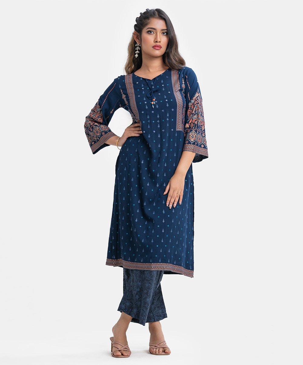 Blue Viscose Straight Kameez