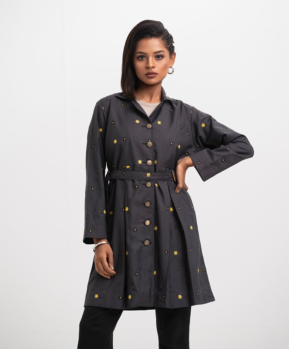 Gray Rayon-blend Single-breasted Jacket