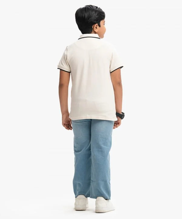 Beige Cotton Pique Kids Polo