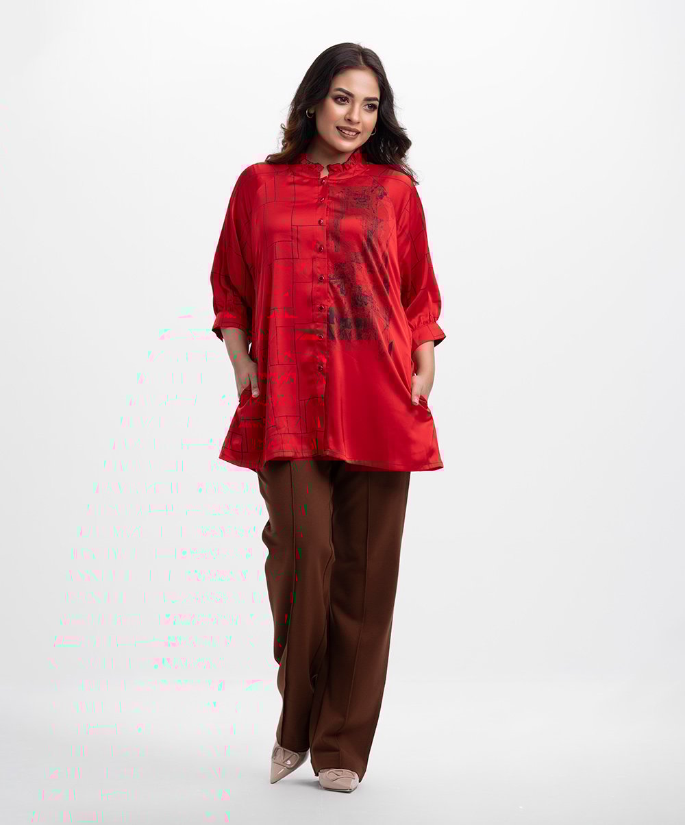 Red Satin Georgette Woven Top