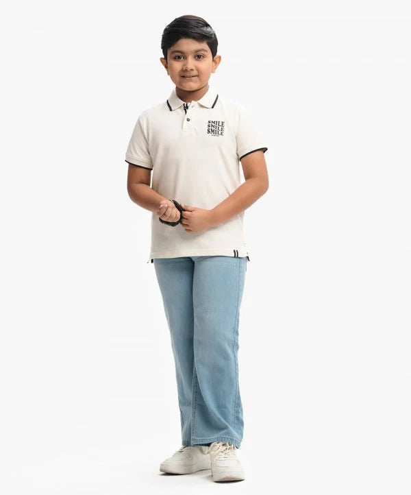 Beige Cotton Pique Kids Polo