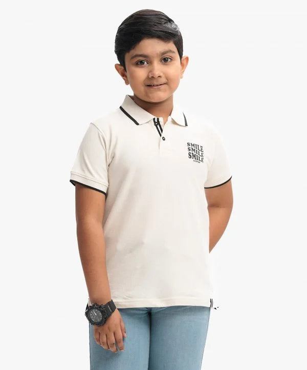 Beige Cotton Pique Kids Polo