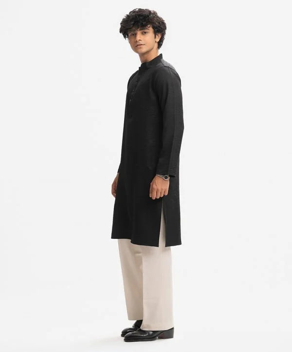 Black Blended Semi Fitted Panjabi