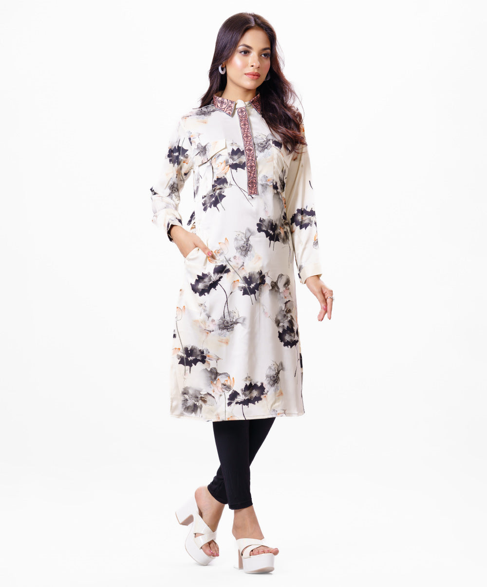 Floral Brush Paint Printed Formal Tunic image 0