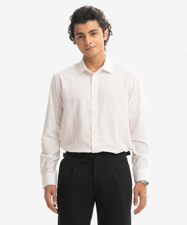 White Rayon Long Sleeve Formal Shirt